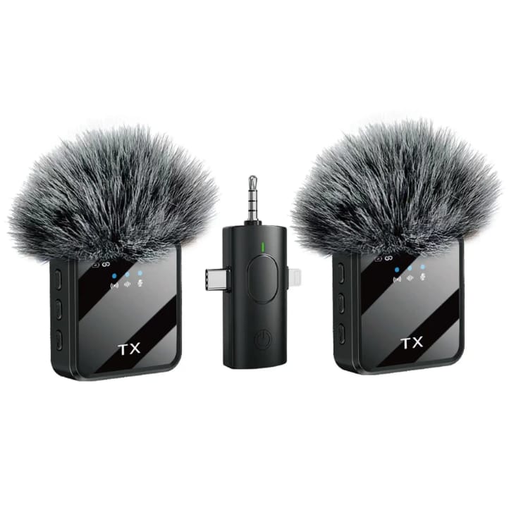 Microphone cravate sans fil 3 en 1 pour tout type de smartphone avec suppression du bruit pour interview, podcast vidéo